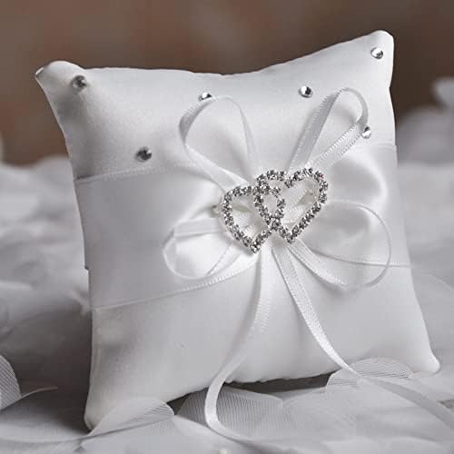 Wedding Flower Girl Basket and Ring Pillow Set with Double Heart Rhinestone