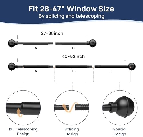 ENJOYBASICS No Drill Curtain Rods 28-47 Inches Black