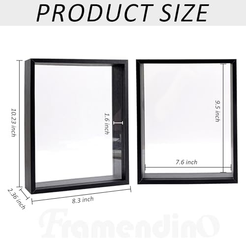 Framendino Black Wooden Dried Flower Frame Shadow Box 8x10 Double Acrylic Picture
