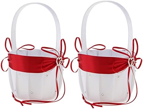 2PCS Wedding Flower Girl Baskets with Red Satin and Rhinestone Design