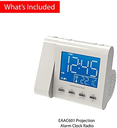 Magnasonic Projection Alarm Clock with AMFM Radio and Dual Alarm - White