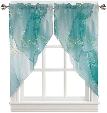 Elegant Teal Green Valance Curtains 36x36in Set