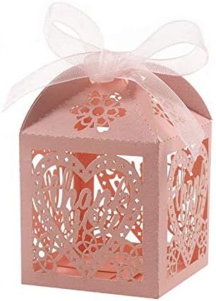 COTOPHER 60pcs Laser Cut Pink Thank You Boxes with Ribbons