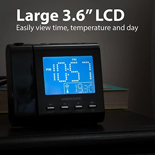 Magnasonic Projection Alarm Clock with AMFM Radio and Dual Alarm - White
