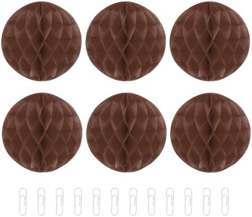 MECCANIXITY 8 Inch Brown Paper Pom Pom Flower Balls Pack of 6