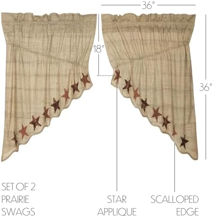 VHC Brands Abilene Country Tan Star Valance Set of 2