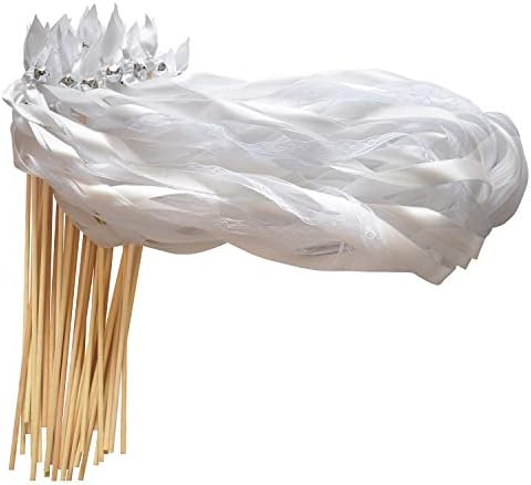 Kingsnow 50 Pack White Lace Streamer Wands with Silver Bells