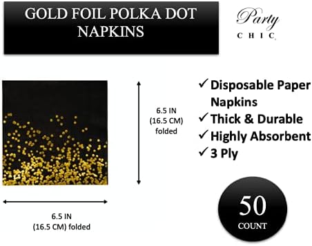 Black and Gold Confetti Napkins 50 Pack 3-Ply