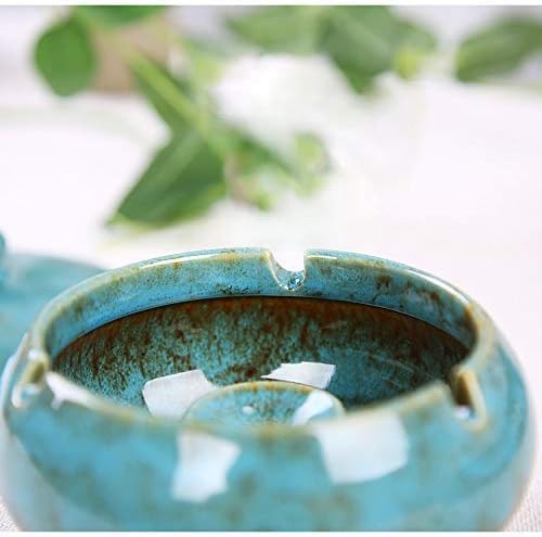 Lependor Ceramic Ashtray with Lid Windproof Blue