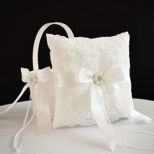 Ivory Wedding Flower Girl Basket and Ring Bearer Pillow Set