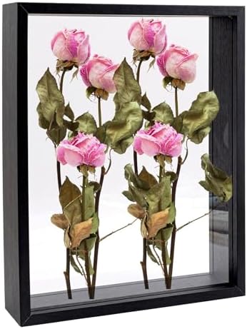 Framendino Black Wooden Dried Flower Frame Shadow Box 8x10 Double Acrylic Picture