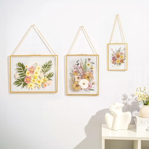 8x10 Pressed Flowers Gold Frame with Chain