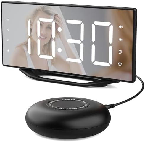 Vibrating Alarm Clock with LED Mirror and Bed Shaker