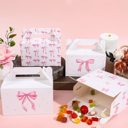 12Pcs Pink Bow Treat Boxes for Party Decorations