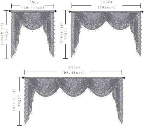 Elegant Grey Lace Valance with Bead Tassels 39x41