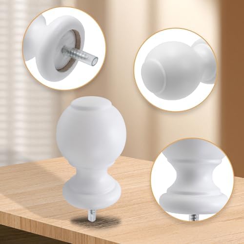 Antrader White Wood Curtain Rod Finials 2 Pcs