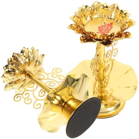 Amosfun 2pcs Golden Lotus Candle Holders for Diwali and Religious Use