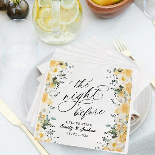 Personalized Rehearsal Dinner Napkins with Floral Design