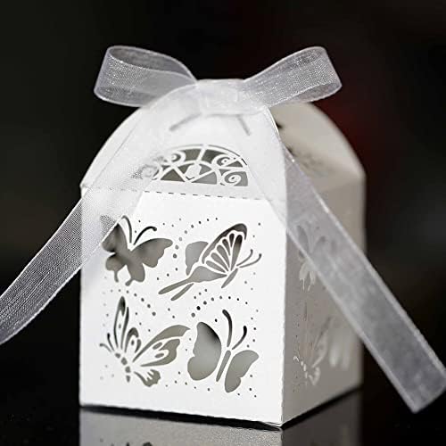 50 Pack White Butterfly Candy Gift Boxes with Ribbons