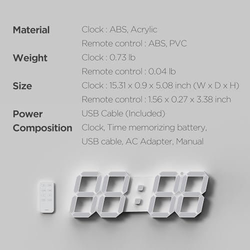 Mooas 3D LED Clock with Calendar and Remote Control