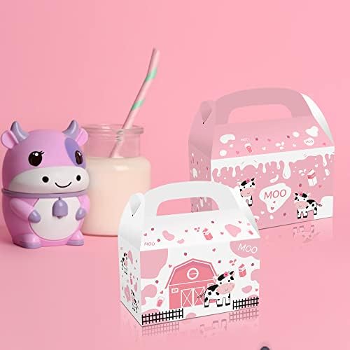 Farm Cow Treat Boxes 12 Pack Pink Gift Boxes for Birthday Parties