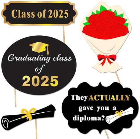 Graduation Photo Booth Props 50Count Black Gold