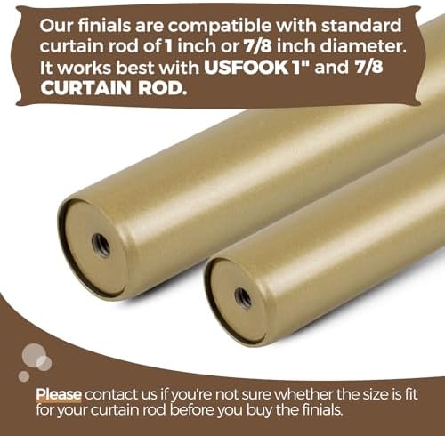 2 Pack Gold Finials for 1 or 78 Inch Curtain Rods