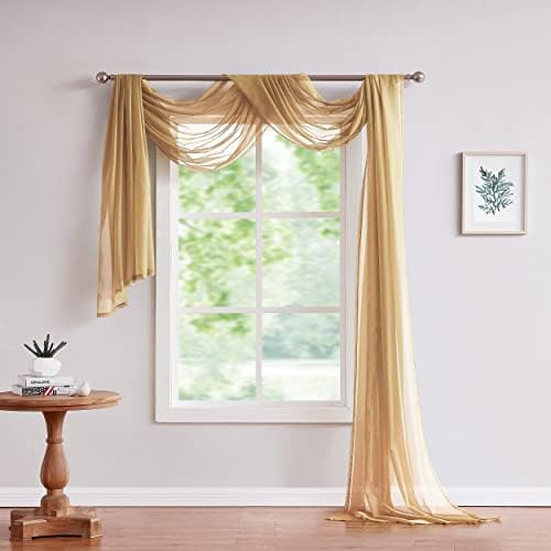 Warm Home Designs Extra Long Caramel Gold Sheer Window Scarf