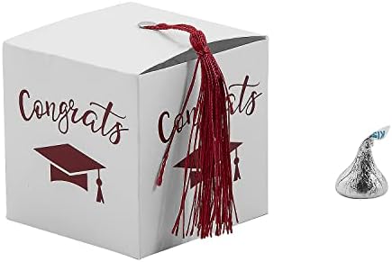 Fun Express Graduation Party White Favor Box with Burgundy Tassel 25 Pcs