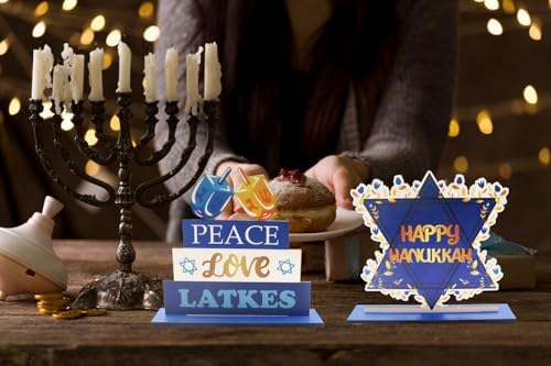3 PCS Happy Hanukkah Table Centerpieces with Menorah and Star of David