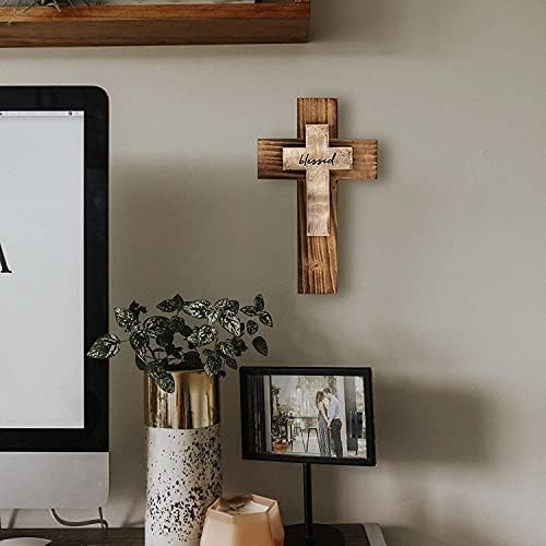 Wooden Wall Cross with Hook for Hanging or Table Use