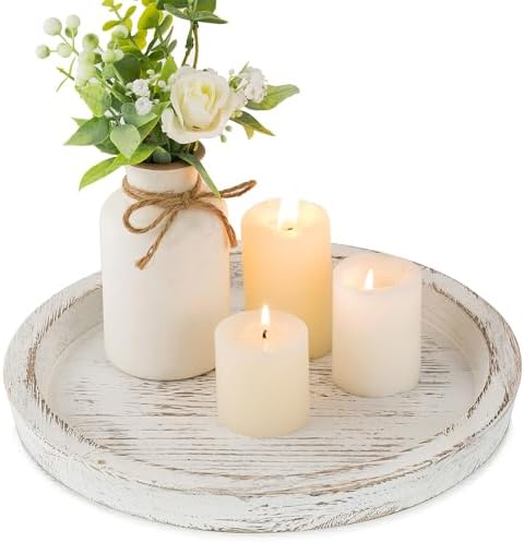 Hanobe Round Wooden Candle Plate Holder Tray