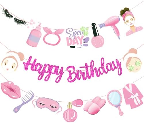 Spa Day Birthday Banners 3PCS Decorations