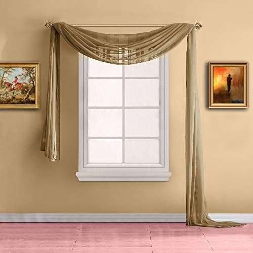 Warm Home Designs Taupe Brown Sheer Window Scarf 144 Inch