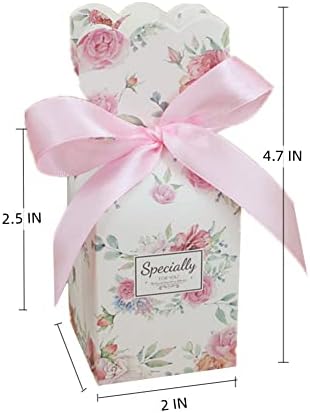 KUPOO 50PCS Candy Boxes with Pink Ribbon Wedding Party Favor
