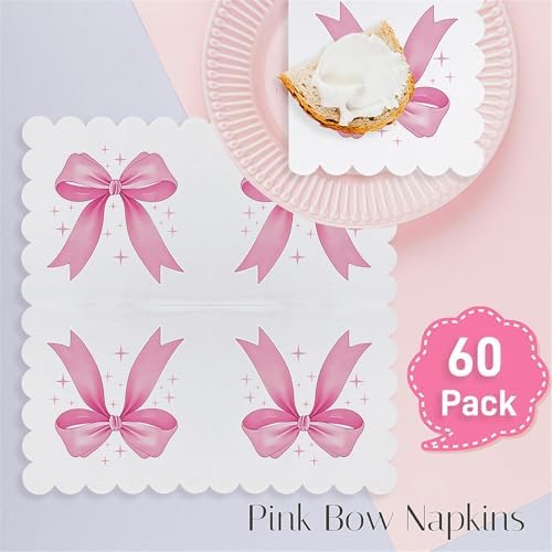 60Pcs Pink Bow Napkins Coquette Theme Party Decor