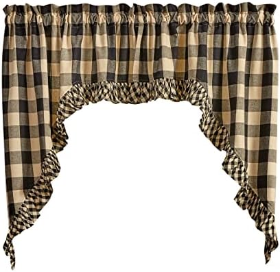 Park Designs Buffalo Check Ruffled Swag Panels - Black 72x36