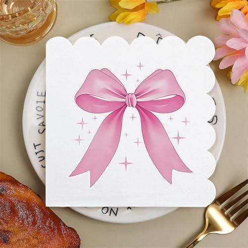 60Pcs Pink Bow Napkins Coquette Theme Party Decor