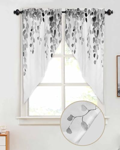 Grey Eucalyptus Leaves Swag Valances 2 Pack for Windows