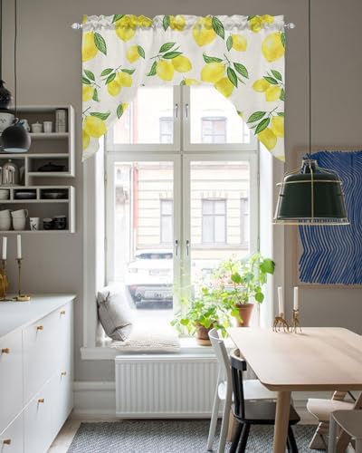 Lemon Leaves Swag Valance Kitchen Curtains 56x36