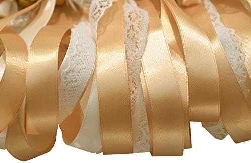 Kingsnow 50 Pack Champagne Lace Ribbon Wands with Bells Party Favors
