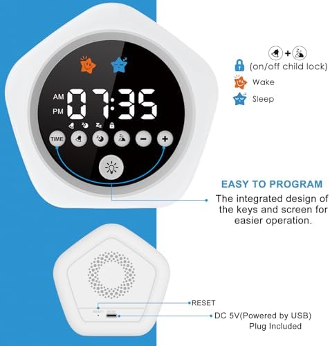 Kids Alarm Clock with Red Green Light and Star Design