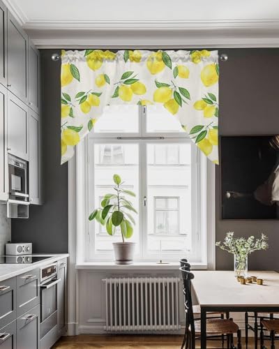 Lemon Leaves Swag Valance Kitchen Curtains 56x36