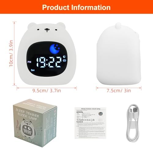 Kids Sleep Training Clock with White Noise and Night Light Bear