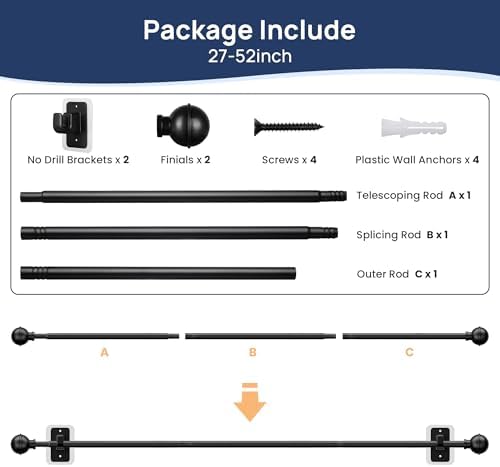 ENJOYBASICS No Drill Curtain Rods 28-47 Inches Black