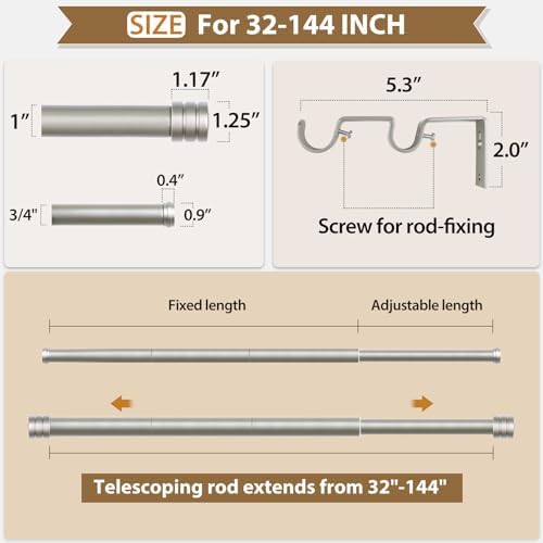 TONIAL 1 Inch Heavy Duty Double Curtain Rods