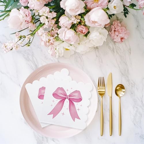 60Pcs Pink Bow Napkins Coquette Theme Party Decor