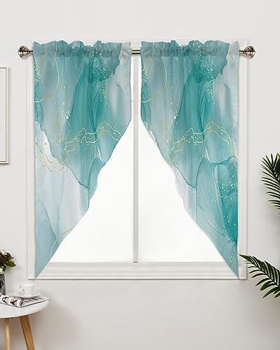 Elegant Teal Green Valance Curtains 36x36in Set