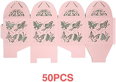 50 Pack White Butterfly Candy Gift Boxes with Ribbons