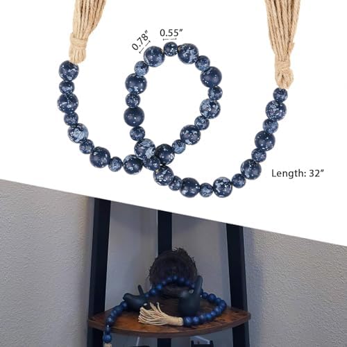 Handcrafted Rustic Blue Wooden Beads Garland with Tassel